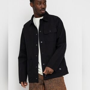 VANS Drill Chore Coat Black Canvas Snap Button Jacket w Utility Pockets Large L